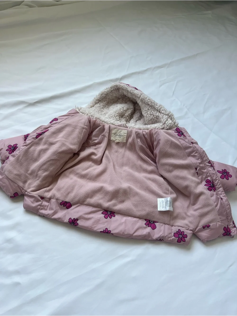 Jessica Simpson Pink Floral Sherpa-Lined Puffer Jacket